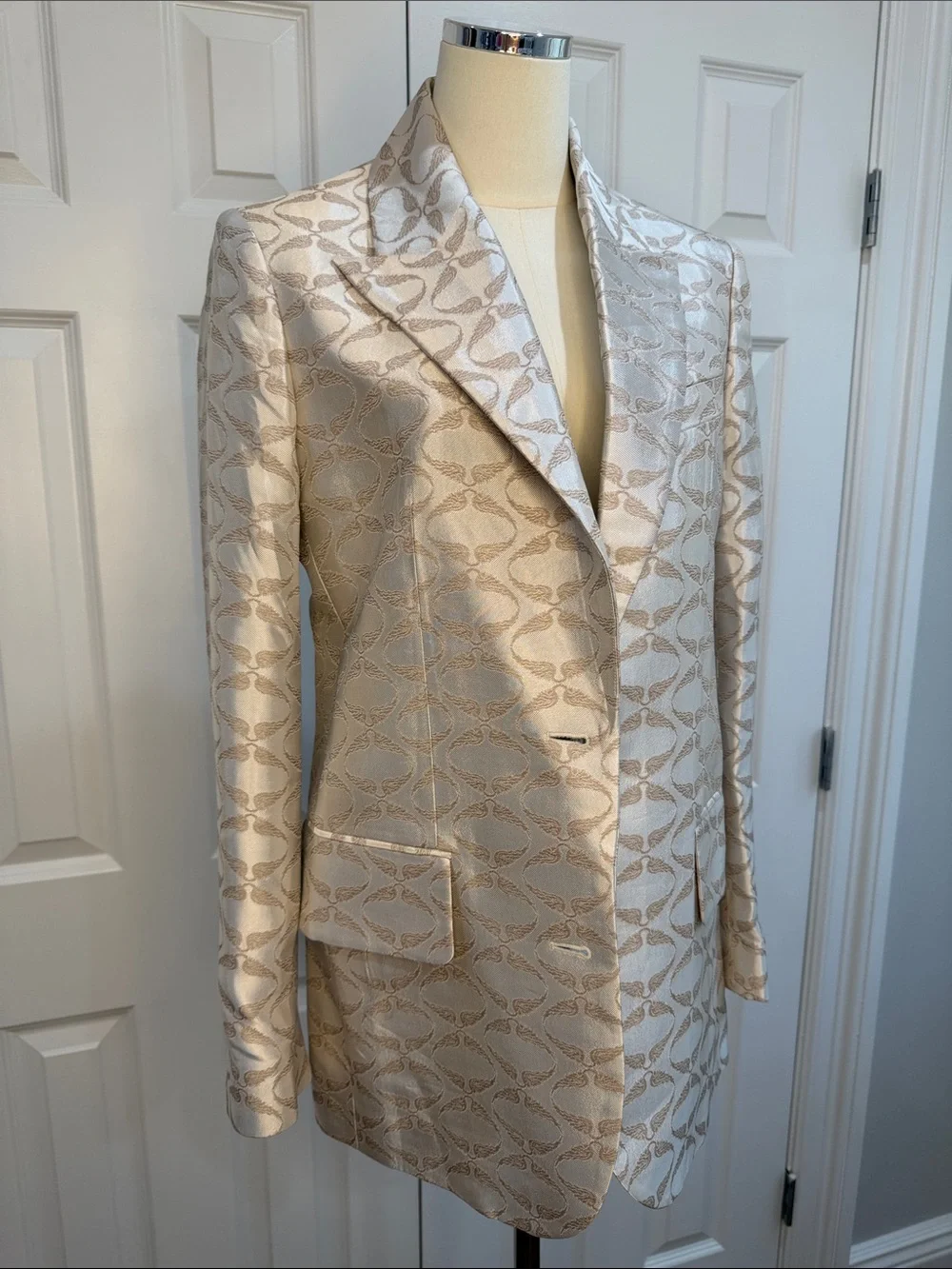 Zadig & Voltaire Vicka Jacquard Wings Blazer Cream Gold Flop Packets US 8-10 - Picture 4 of 16